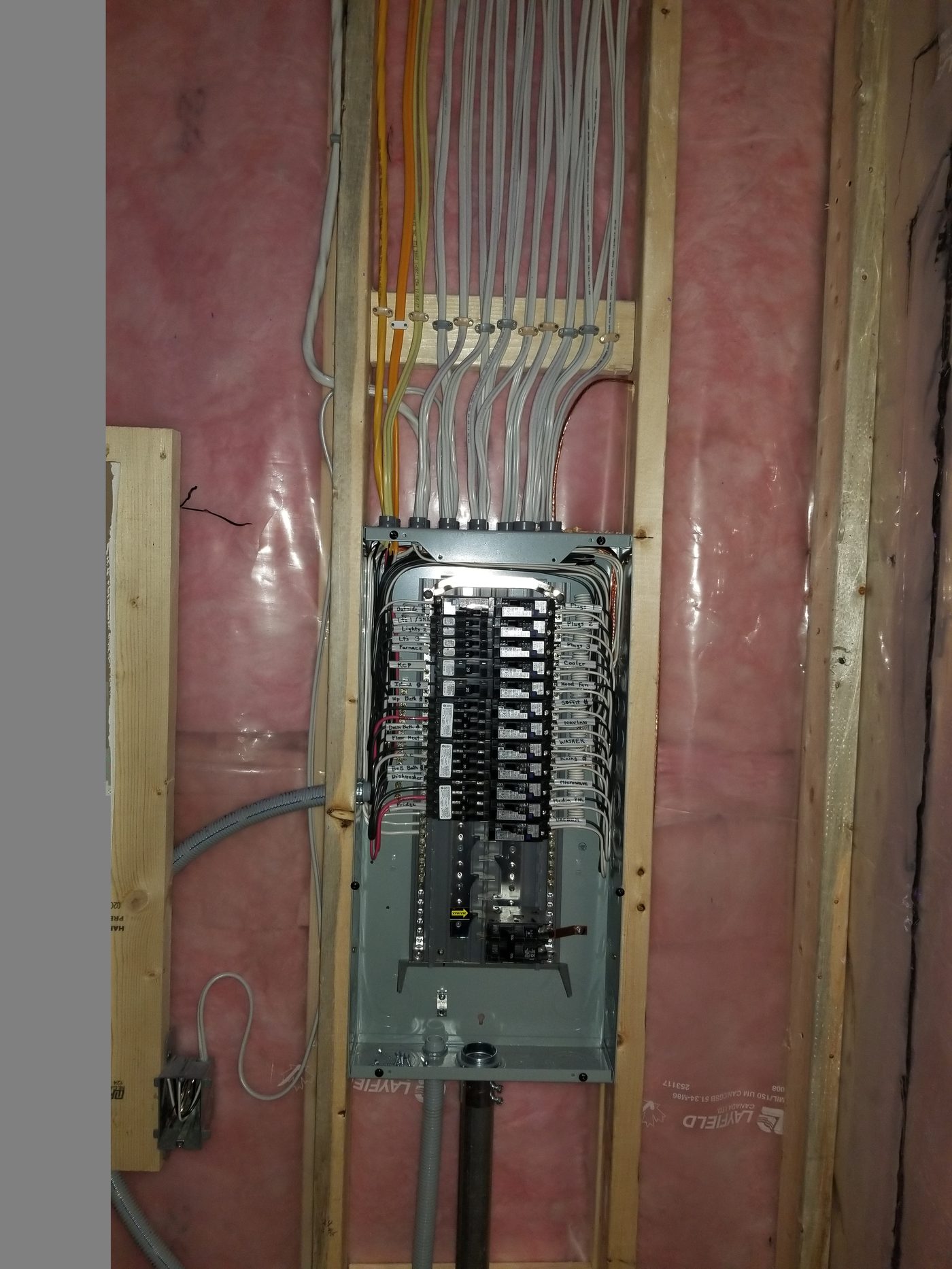 Panel rough-in with labeled circuits