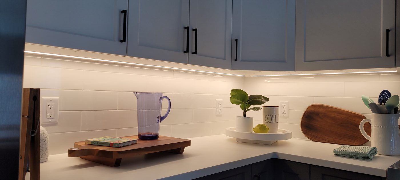 Under cabinet LED strip lighting
